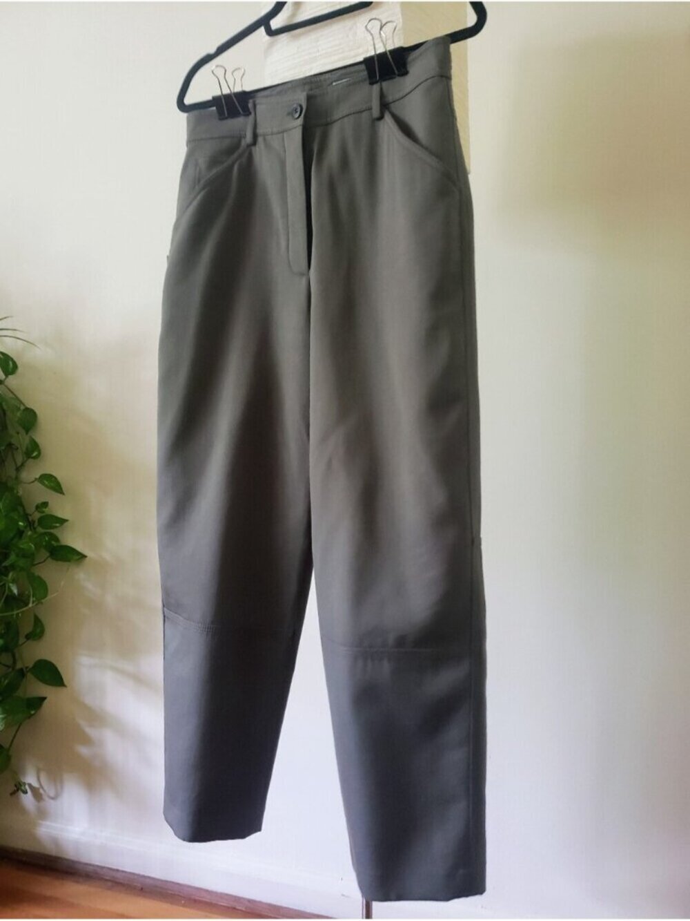 Theory Project High Waist Twill Tapered Leg Pants Olive Green Size 6